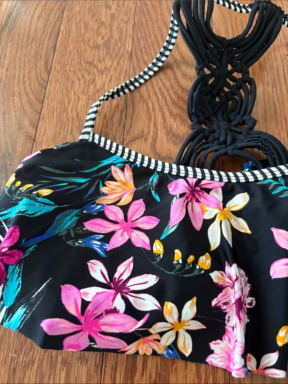Black & Floral Bikini Top